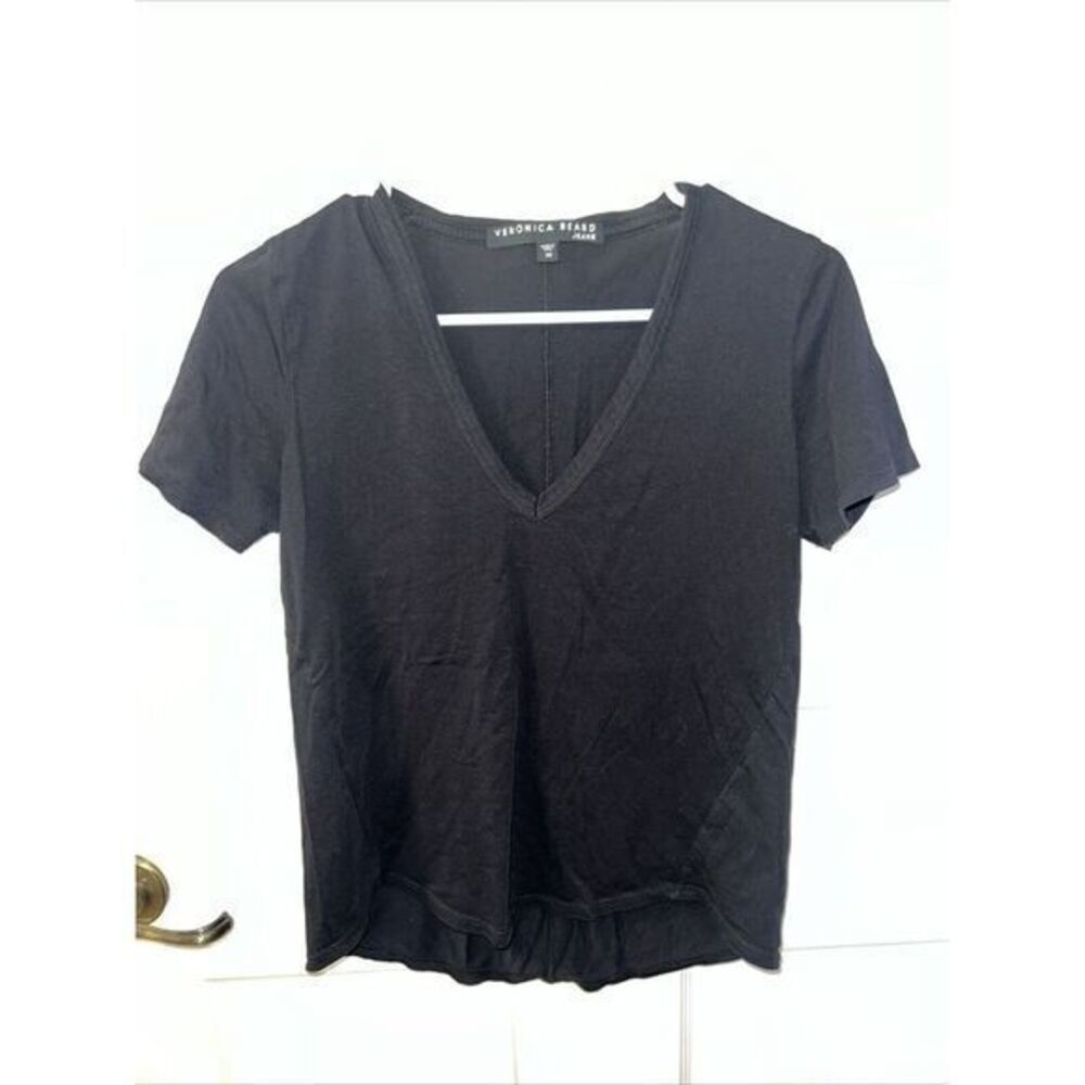 Veronica Beard Women's Cotton Short Sleeve V-Neck T-shirt Black Size XS